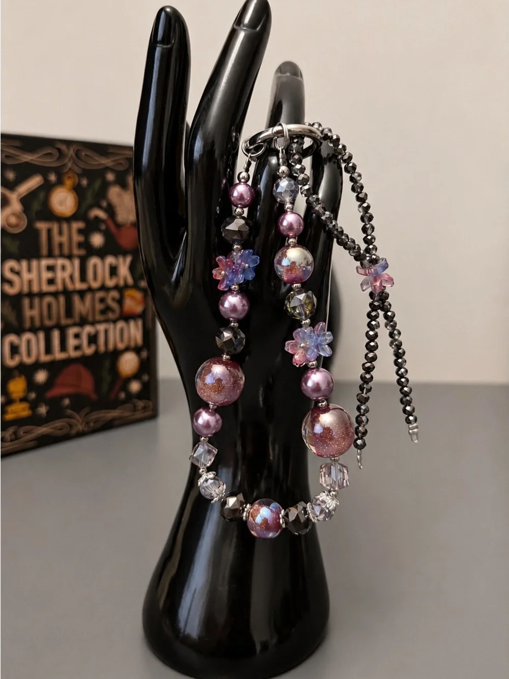 Purple Beaded Bag Charm, Phone Charm, Kawaii Purse Charm, Wrist Strap Gift